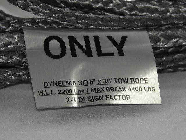 3/16" x 30' Dyneema Tow Rope WLL-2200 LBS Break-4400 LBS