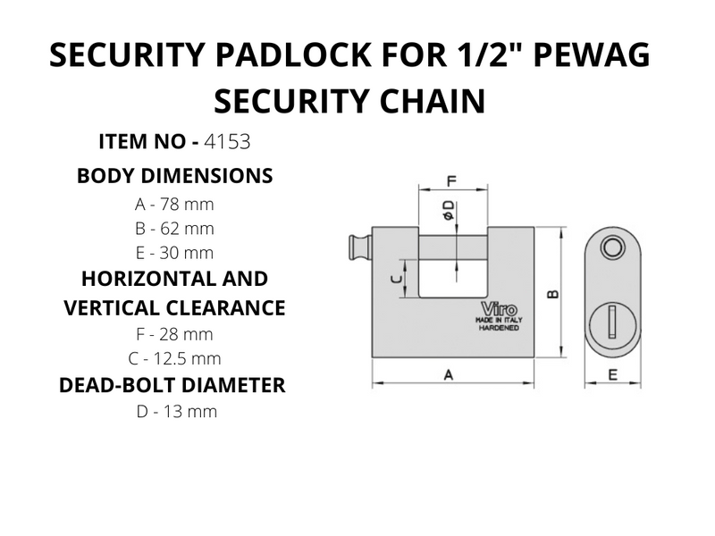 SECURITY PADLOCK FOR 1/2" PEWAG SECURITY CHAIN