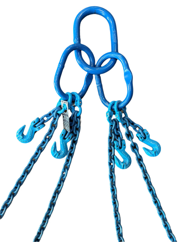 9/32" - Grade 100 Quad-Leg Chain Slings with Grab-Hook Adjusters - WLL: 11,200LBS