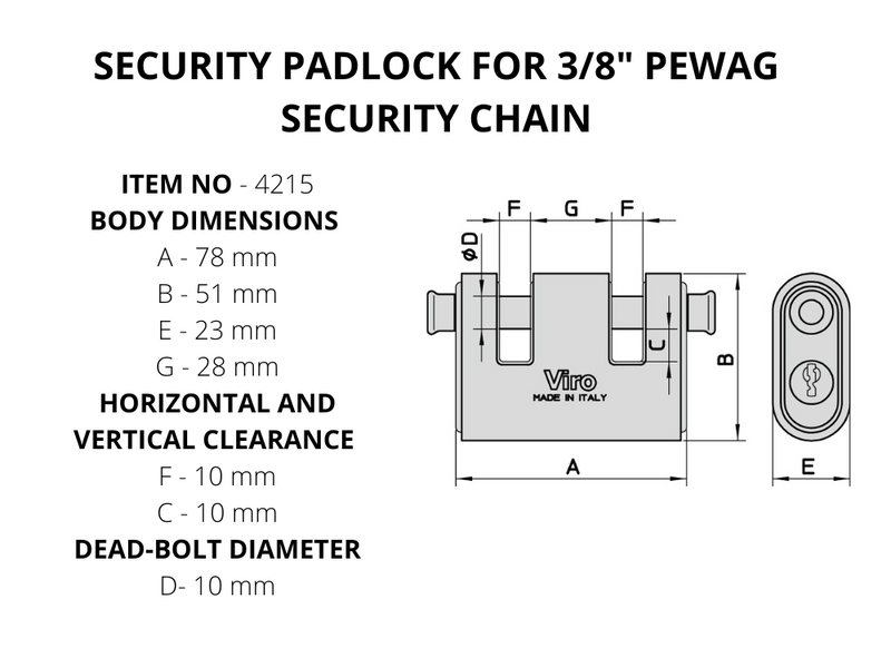 SECURITY PADLOCK FOR 3/8" PEWAG SECURITY CHAIN